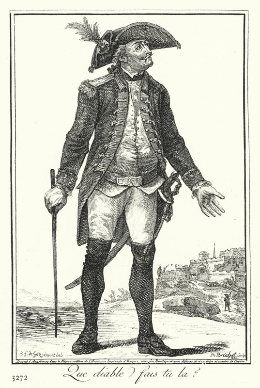 Vad fan gör du där? (gravyr) av Joseph Franz von (after) Goez