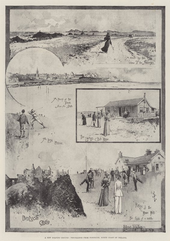 En ny golfbana, pennor från Portrush, Irlands norra kust av Joseph Holland Tringham