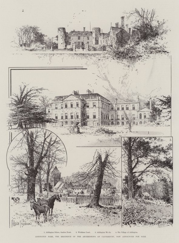 Addington Park, residenset för ärkebiskoparna av Canterbury, tillkännages nu till försäljning av Joseph Holland Tringham