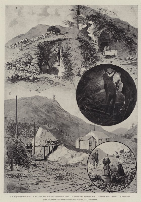 Guld i Wales, den brittiska guldfältsgruvan, nära Dolgelly av Joseph Holland Tringham