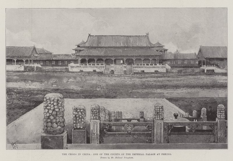 Krisen i Kina, en av domstolarna i det kejserliga palatset i Peking av Joseph Holland Tringham