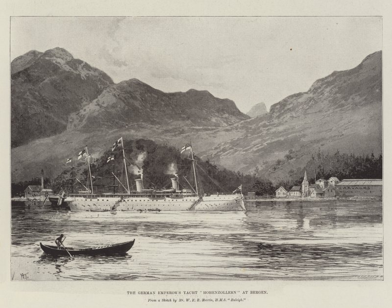 Den tyska kejsarens Yacht Hohenzollern i Bergen av Joseph Holland Tringham