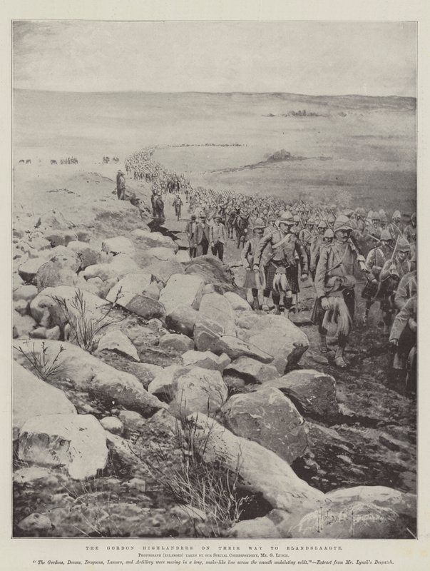 Gordon Highlanders på väg till Elandslaagte av Joseph Holland Tringham