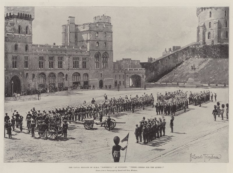 Naval Brigade of HMS Powerful i Windsor, tre hejar på drottningen! av Joseph Holland Tringham