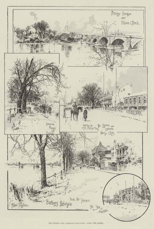 Oxford och Cambridge Boat-Race, längs bankerna av Joseph Holland Tringham