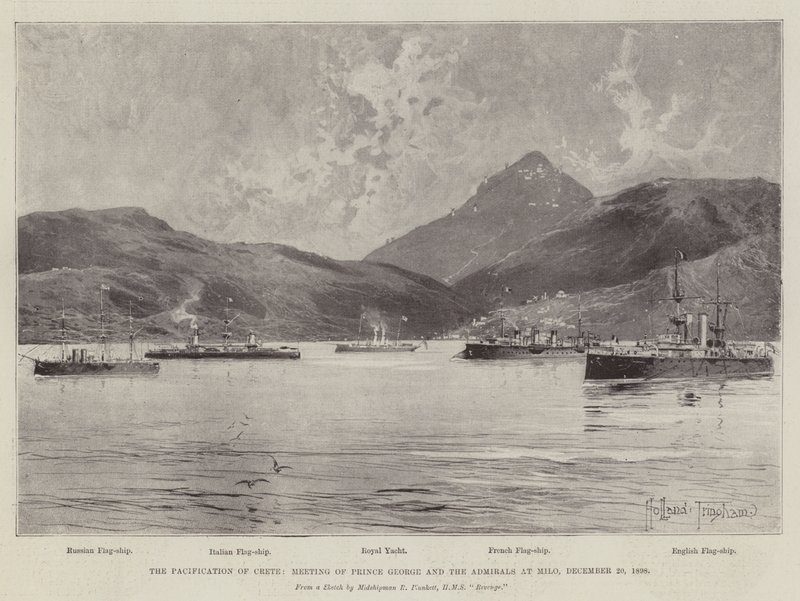 Pacification of Kreta, möte mellan prins George och amiralerna i Milo, 20 december 1898 av Joseph Holland Tringham