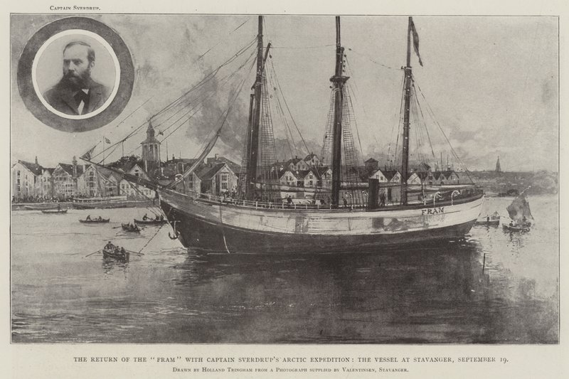 Frams återkomst med kapten Sverdrups arktiska expedition, fartyget i Stavanger, 19 september av Joseph Holland Tringham