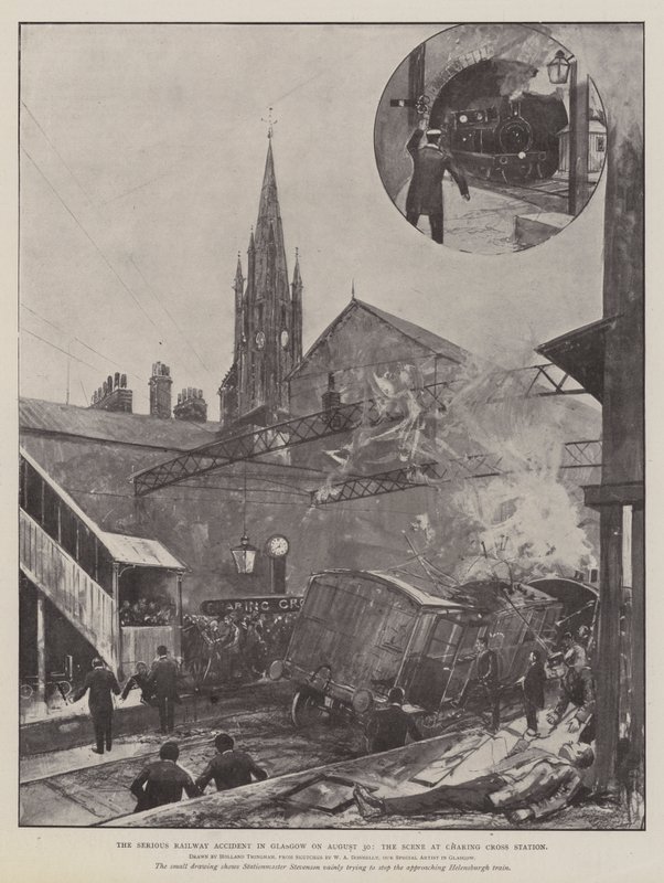 Den allvarliga järnvägsolyckan i Glasgow den 30 augusti, scenen på Charing Cross Station av Joseph Holland Tringham