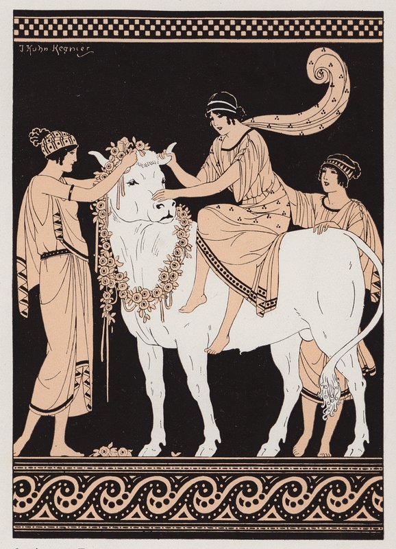 Zeus och Europa (färglitografi) av Joseph Kuhn Regnier