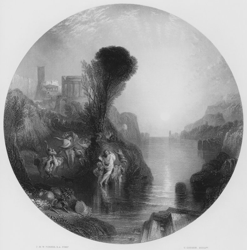 Bacchus och Ariandne, från bilden i Nationalgalleriet (gravyr) av Joseph Mallord William (after) Turner