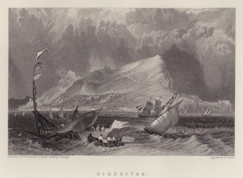 Gibraltar (färg litho) av Joseph Mallord William (after) Turner