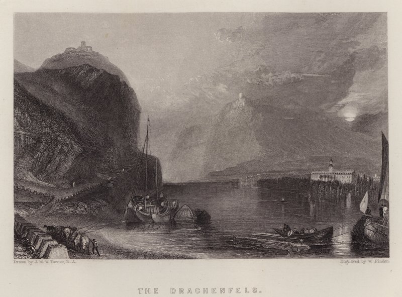 Drachenfels (färg litho) av Joseph Mallord William (after) Turner