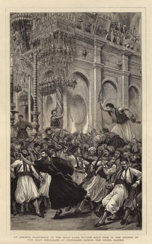 En konstnärs pilgrimsfärd till det heliga landet, VI, den heliga elden i den heliga gravens kyrka i Jerusalem under den grekiska påsken av Joseph Nash
