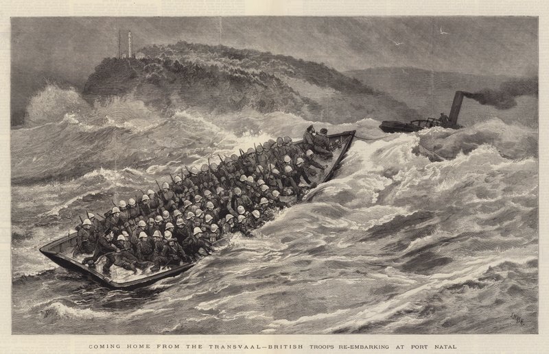 När de kommer hem från Transvaal, går brittiska trupper ombord på Port Natal av Joseph Nash