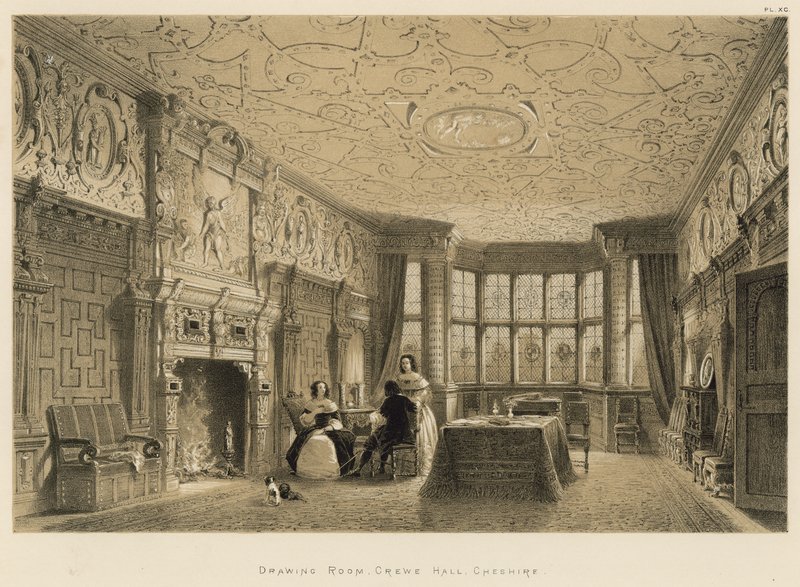 Salongen, Crewe Hall, Cheshire av Joseph Nash
