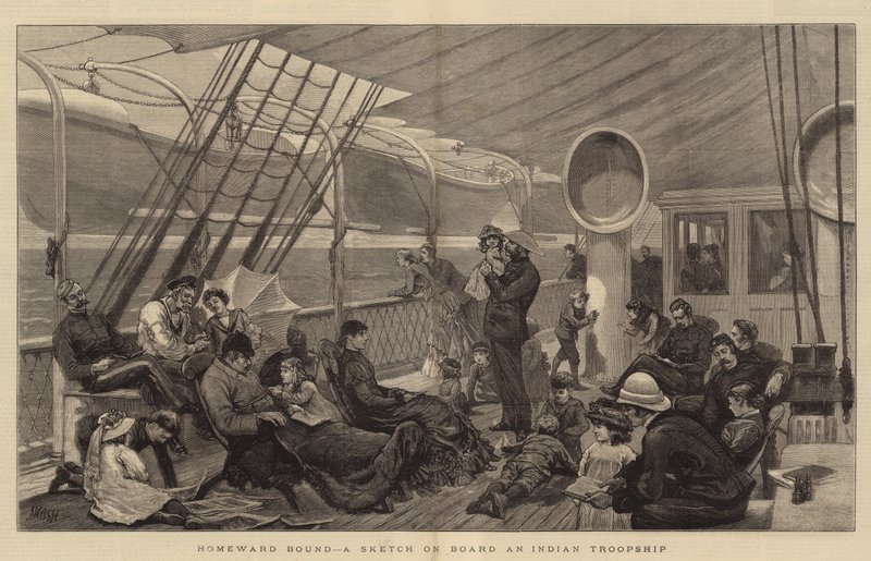 Homeward Bound, en skiss från ett indiskt trupptransportfartyg av Joseph Nash