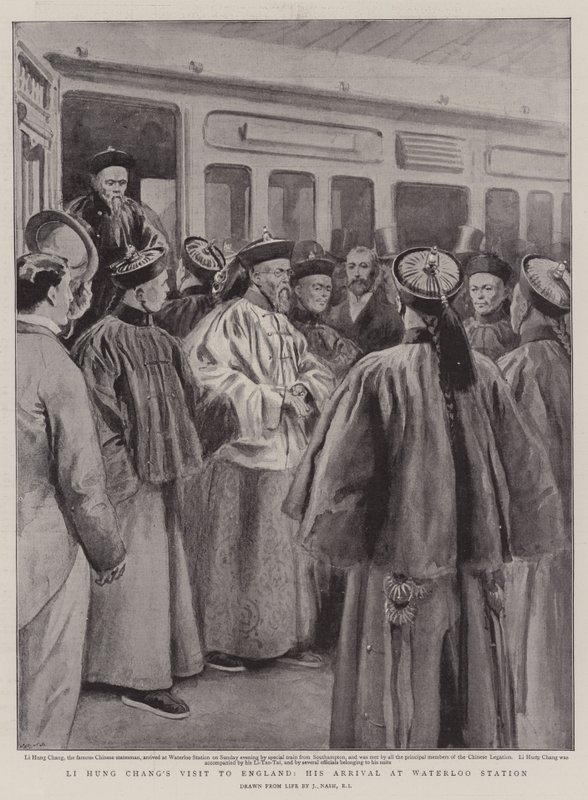Li Hung Changs besök i England, hans ankomst till Waterloo Station av Joseph Nash