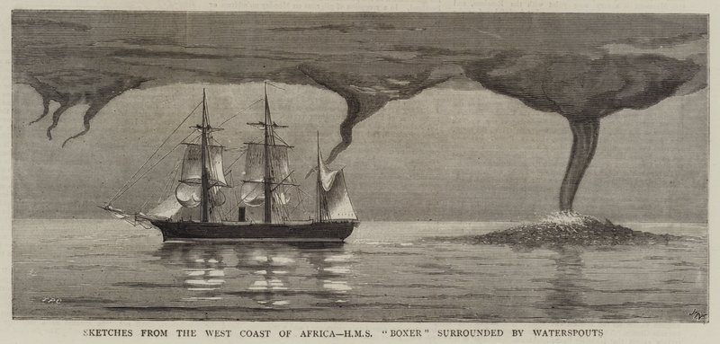 Skisser från Afrikas västkust, HMS Boxer omgiven av vattenpipor av Joseph Nash