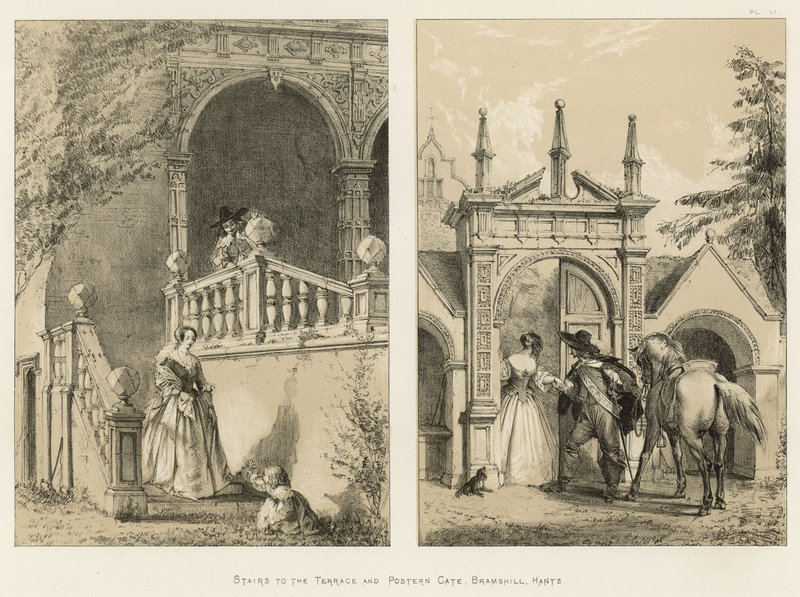 Trappor till terrassen och Postern Gate, Bramshill, Hants av Joseph Nash