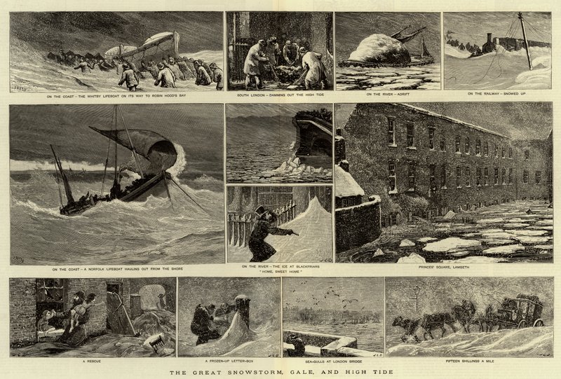 Den stora snöstormen, stormen och högvattnet av Joseph Nash