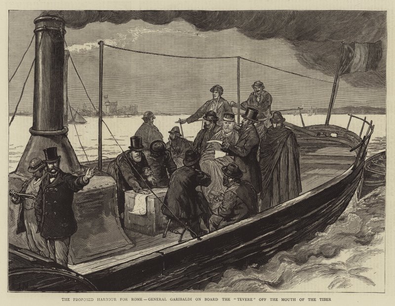 Den föreslagna hamnen för Rom, general Garibaldi ombord på Tevere utanför Tiberns mynning av Joseph Nash