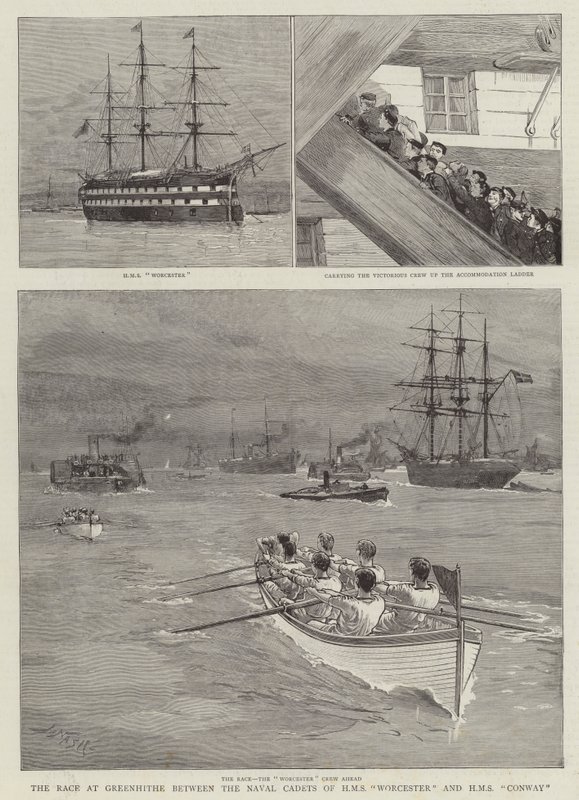 Race at Greenhithe mellan Naval Cadets of HMS Worcester och HMS Conway av Joseph Nash