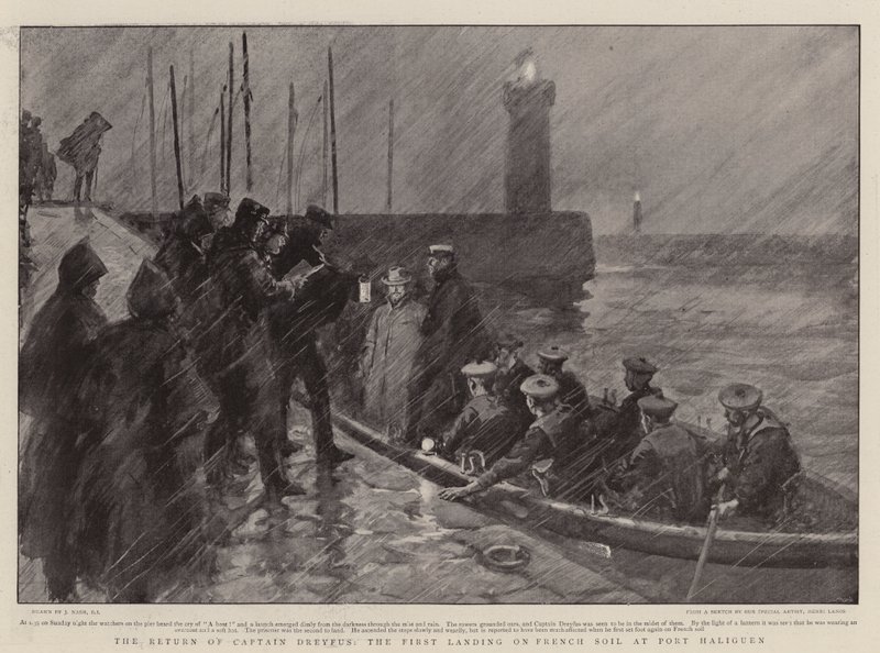 Kapten Dreyfus återkomst, den första landningen på fransk mark i Port Haliguen av Joseph Nash