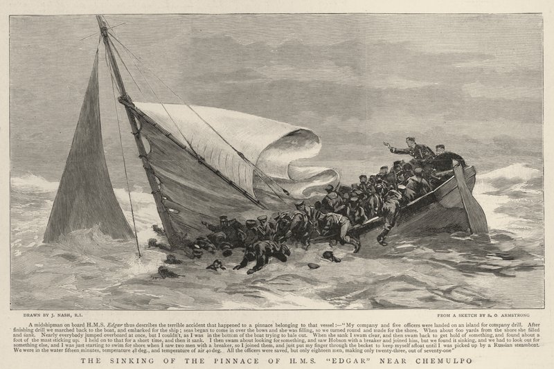 Sänkningen av H M S Edgars pinnace nära Chemulpo av Joseph Nash
