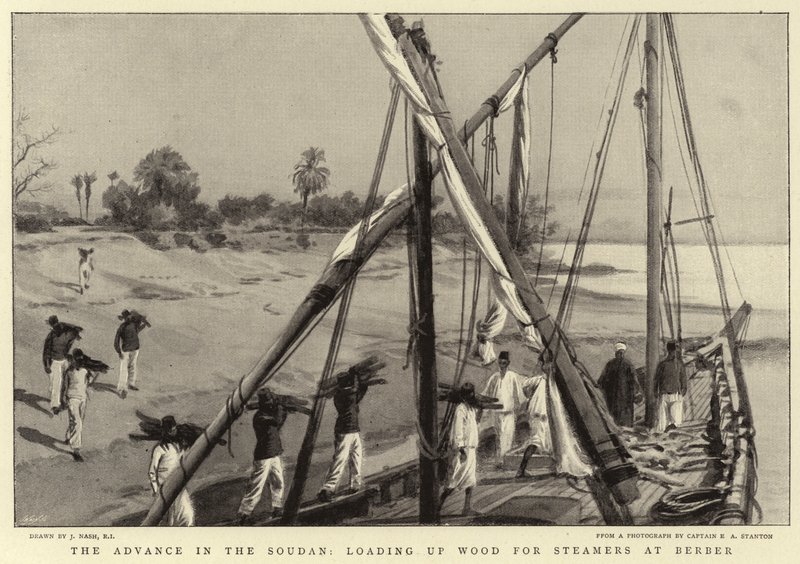 Framryckningen i Soudan, laddar upp Wood for Steamers på Berber av Joseph Nash