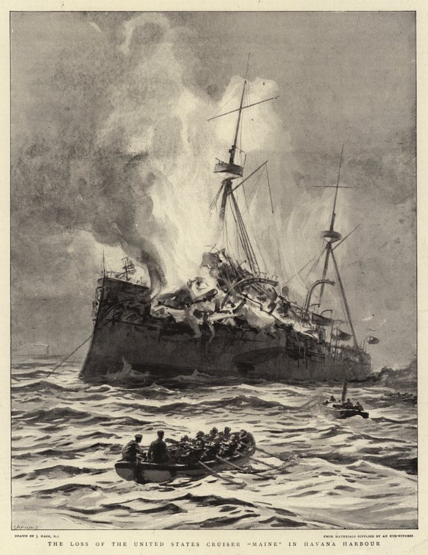 Förlusten av den amerikanska kryssaren Maine i Havannas hamn av Joseph Nash