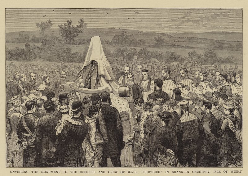 Avtäckning av monumentet till officerarna och besättningen på HMS Eurydice på Shanklin Cemetery, Isle of Wight av Joseph Nash