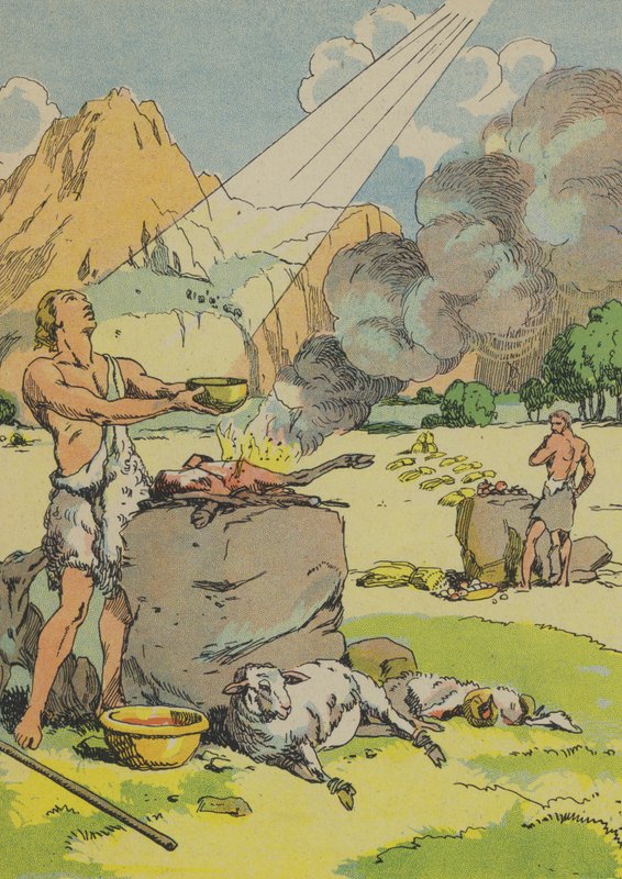 Abel offrar till Gud (färglitografi) av Joseph Porphyre Pinchon