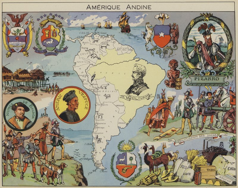 Andinska Amerika (färglitografi) av Joseph Porphyre Pinchon
