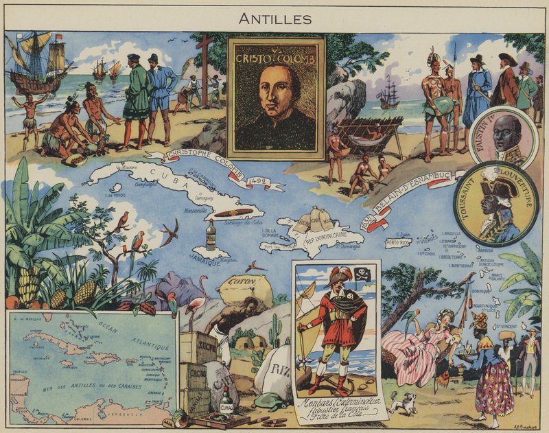 Antillerna (färglitografi) av Joseph Porphyre Pinchon