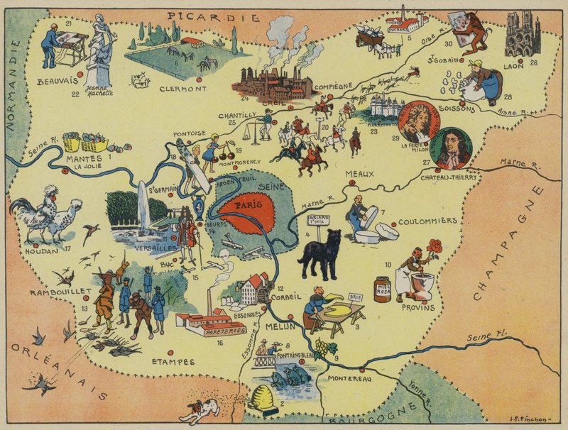 Ile-De-France (färglitografi) av Joseph Porphyre Pinchon