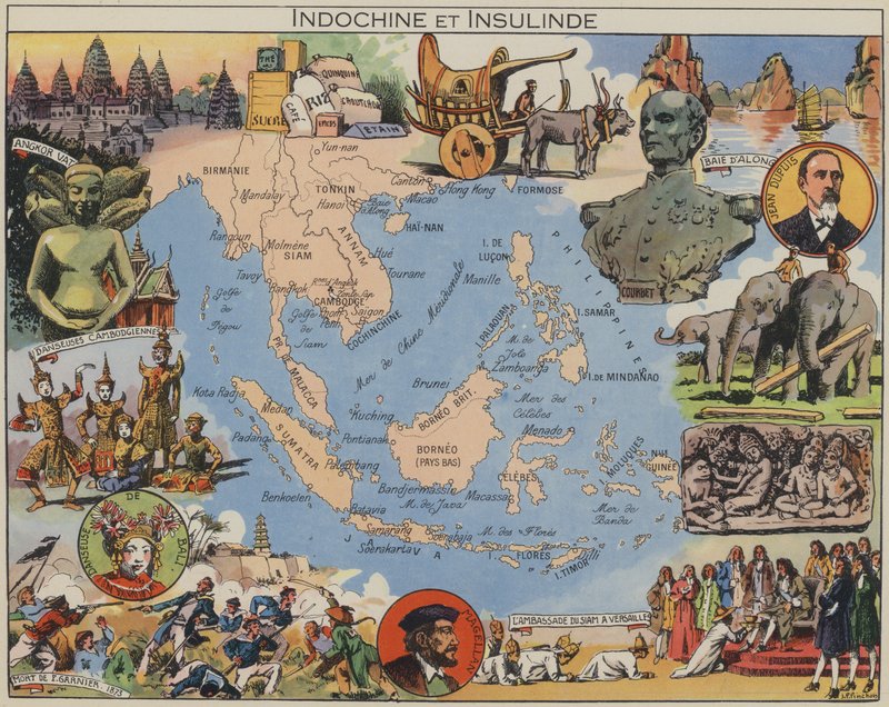 Indokina och Insulinde (färglitografi) av Joseph Porphyre Pinchon