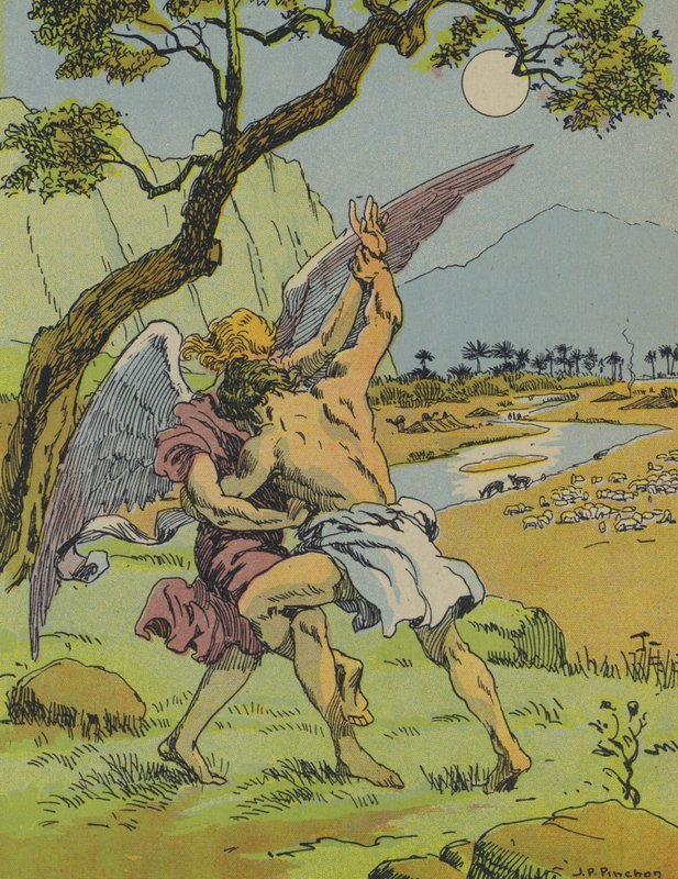 Jakob i kamp med ängeln (färglitografi) av Joseph Porphyre Pinchon