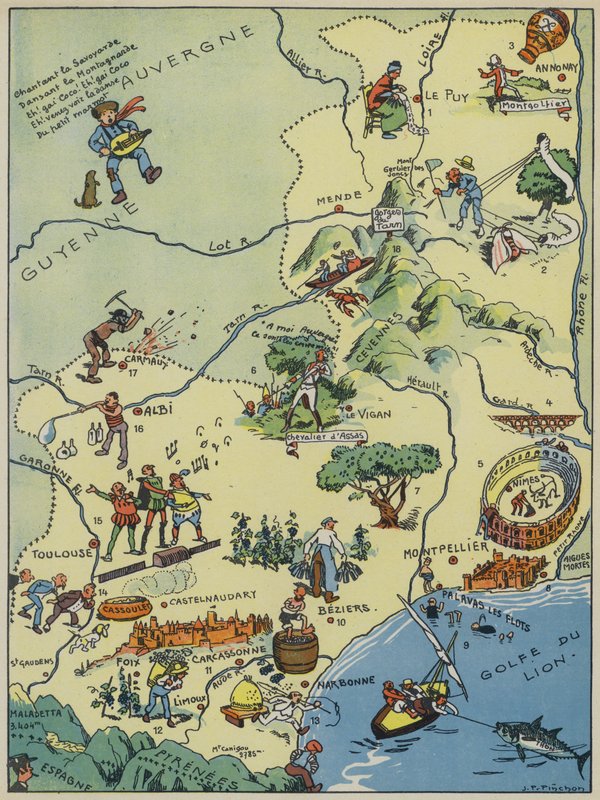 Languedoc-Roussillon-Comte De Foix (färglitografi) av Joseph Porphyre Pinchon
