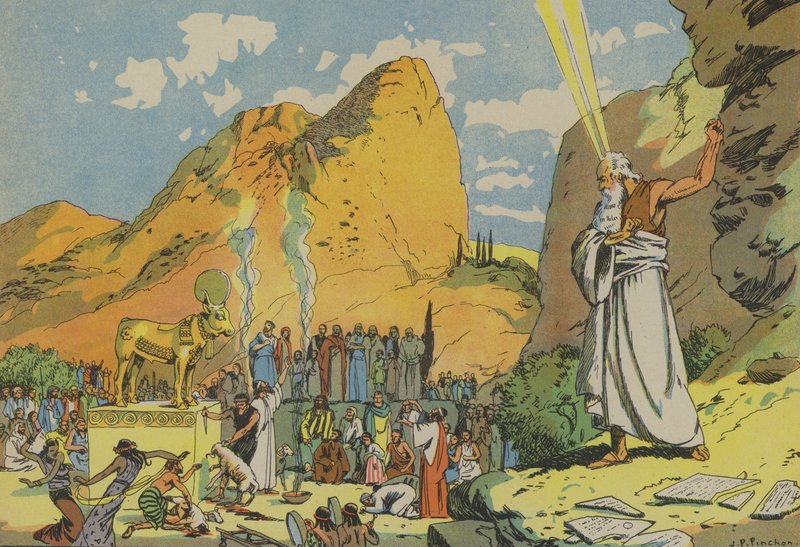 Moses och guldkalven (färglitografi) av Joseph Porphyre Pinchon
