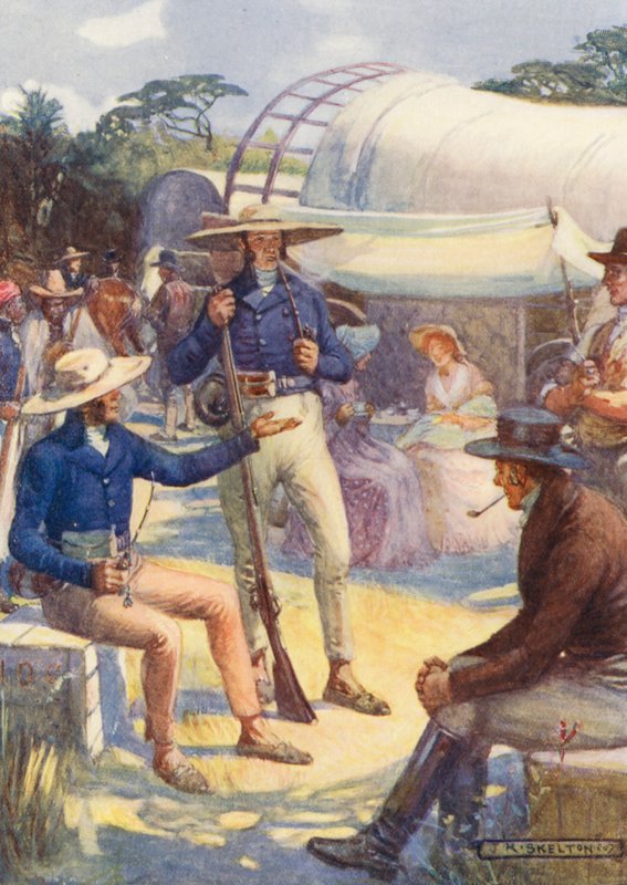 1820 Nybyggare och deras boerkonvojer (färglitografi) av Joseph Ratcliffe (after) Skelton