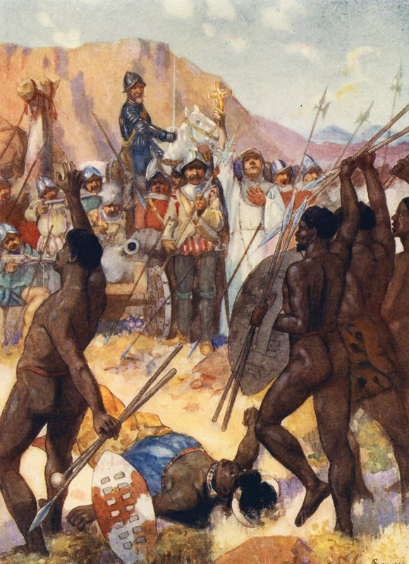 Barreto slåss mot kafirerna (färglitografi) av Joseph Ratcliffe (after) Skelton