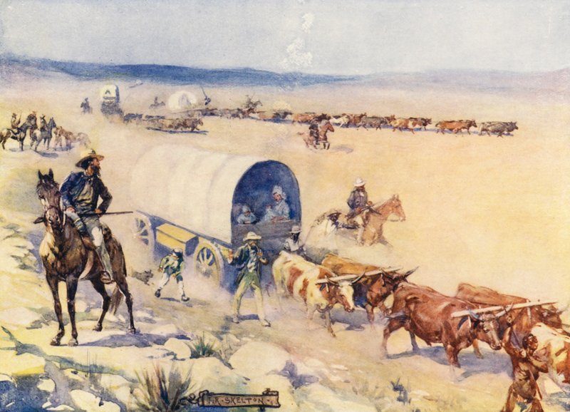 Voor-Trekkers (färglitografi) av Joseph Ratcliffe (after) Skelton