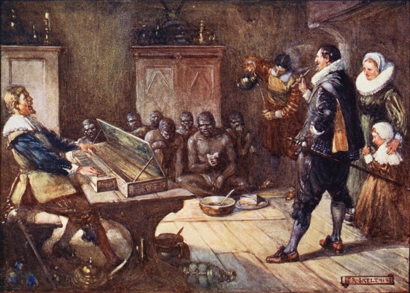 Van Riebeck underhåller hottentottarna (färglitografi) av Joseph Ratcliffe (after) Skelton