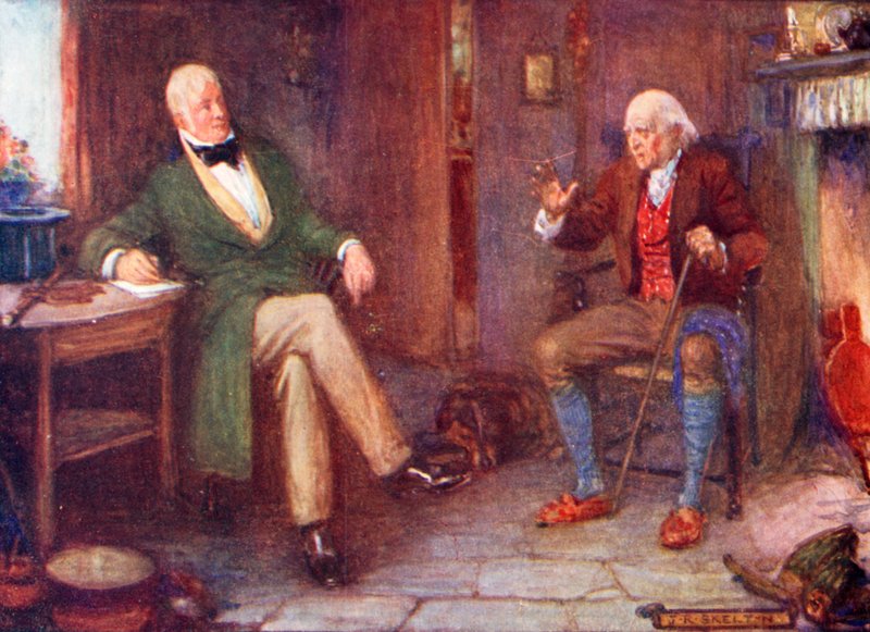 Sir Walter Scott besöker en fattig man i hans stuga av Joseph Ratcliffe Skelton