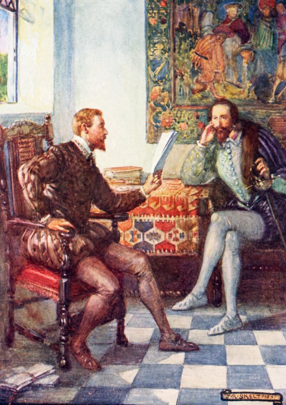 Spenser läser första delen av Faery Queen för Raleigh av Joseph Ratcliffe Skelton