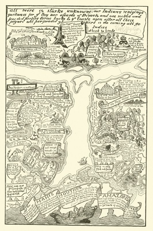 Karta över den grumliga Amazonas i rött + svart (gravyr) av Joseph Rudyard (after) Kipling