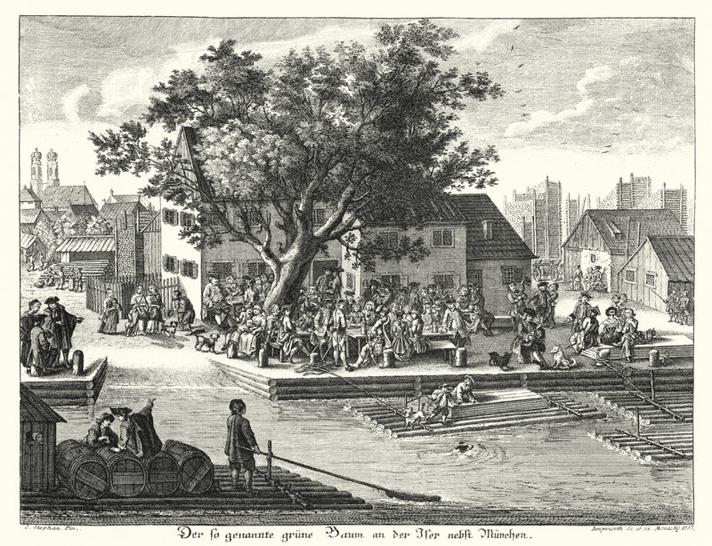 Gruene Baum (grönt träd) värdshus nära München (gravyr) av Joseph Stephan