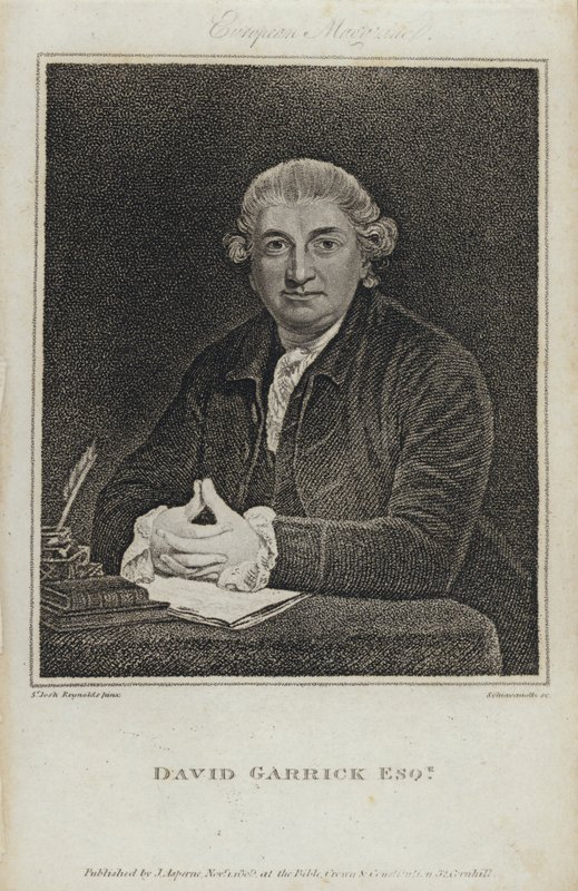 David Garrick, engelsk skådespelare, dramatiker och teaterchef (gravyr) av Joshua (after) Reynolds