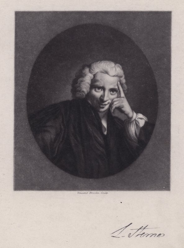 Laurence Sterne, irländsk författare och präst, författare till Tristram Shandy (gravyr) av Joshua (after) Reynolds