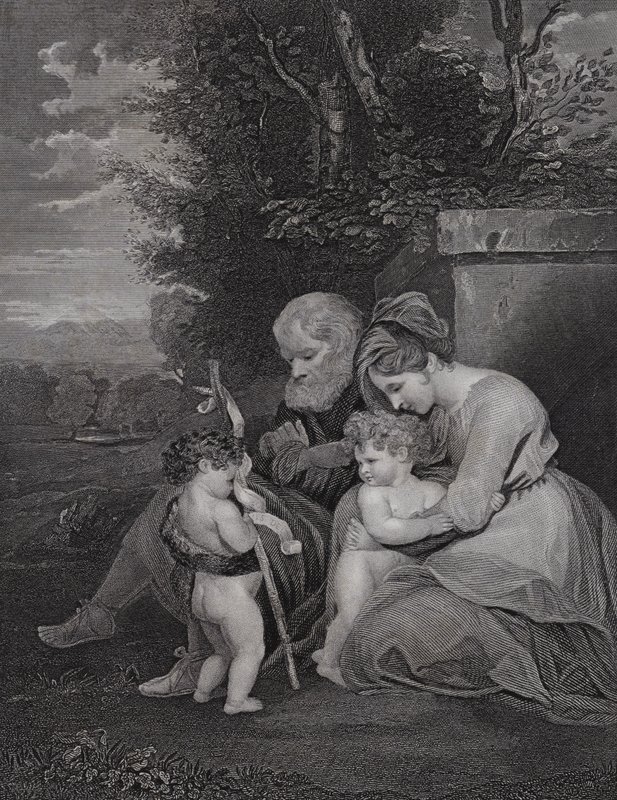 Den heliga familjen (gravyr) av Joshua (after) Reynolds